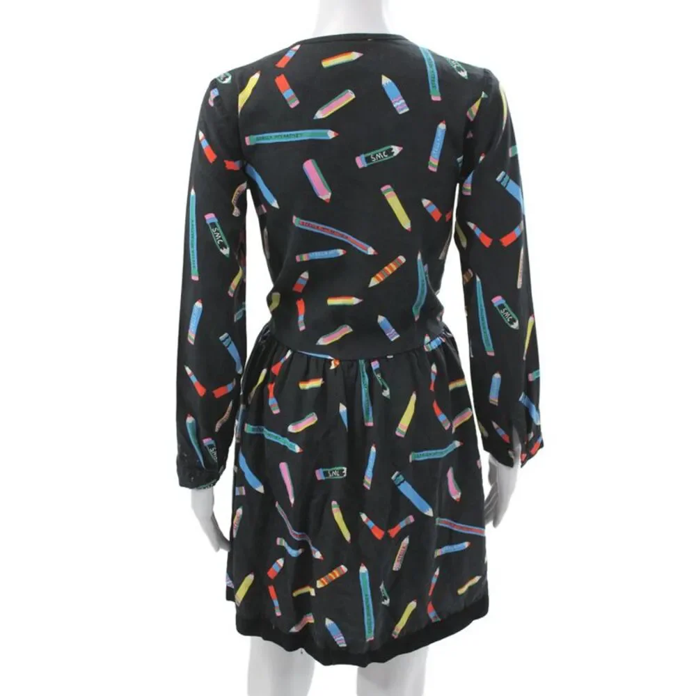 Stella McCartney Kids Girls Back Zip Long Sleeve Logo Pencil Dress Black Size 12